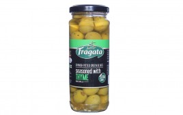 Fragata Spanish Pitted Green Olives, Seasoned with Thyme  Glass Jar  330 grams